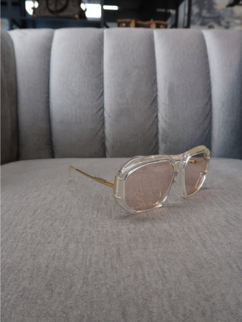 Celine Clear Frame Sunglasses With Pink Lenses And Gold Temples